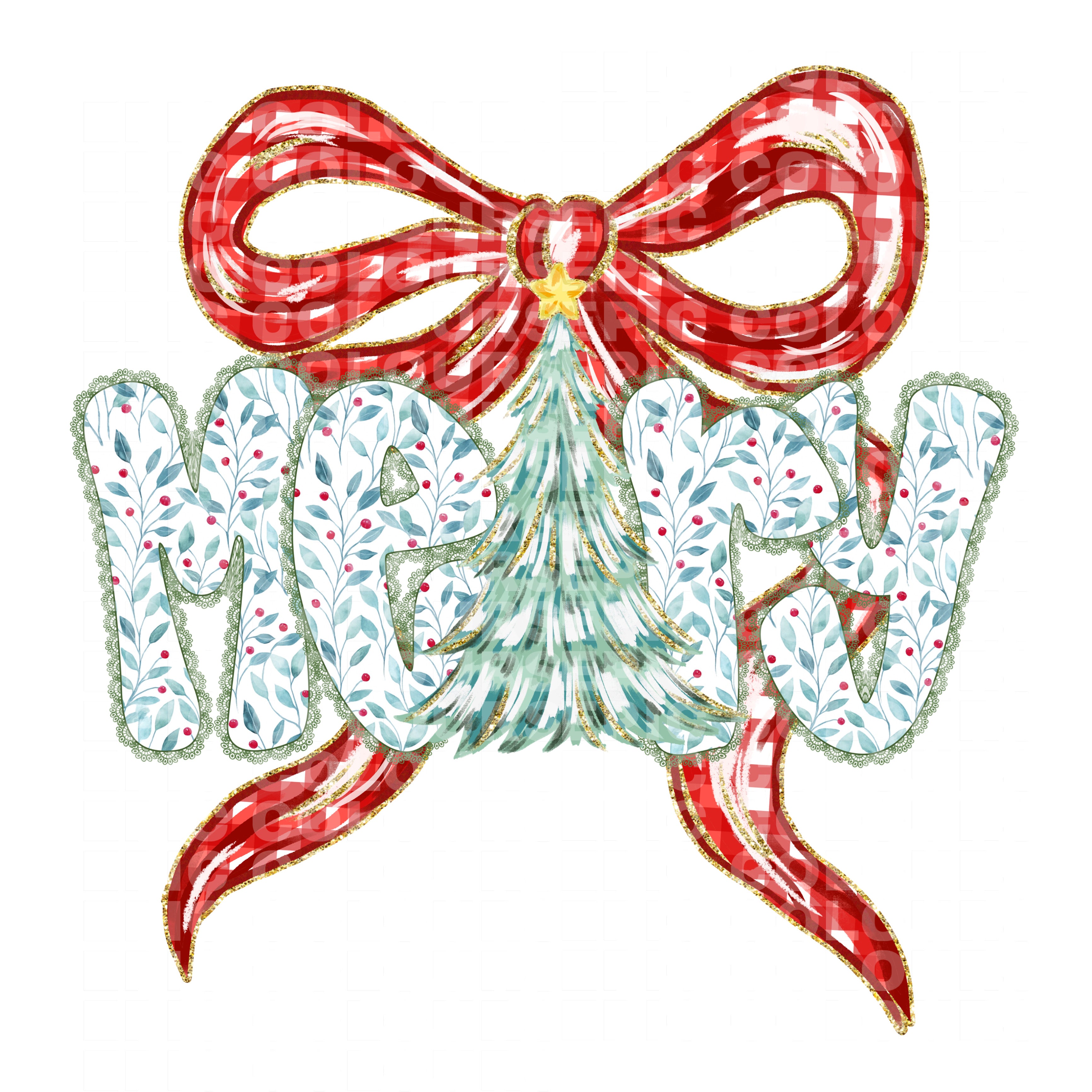 Merry Christmas Tree/Red Bow (DTF Transfer)