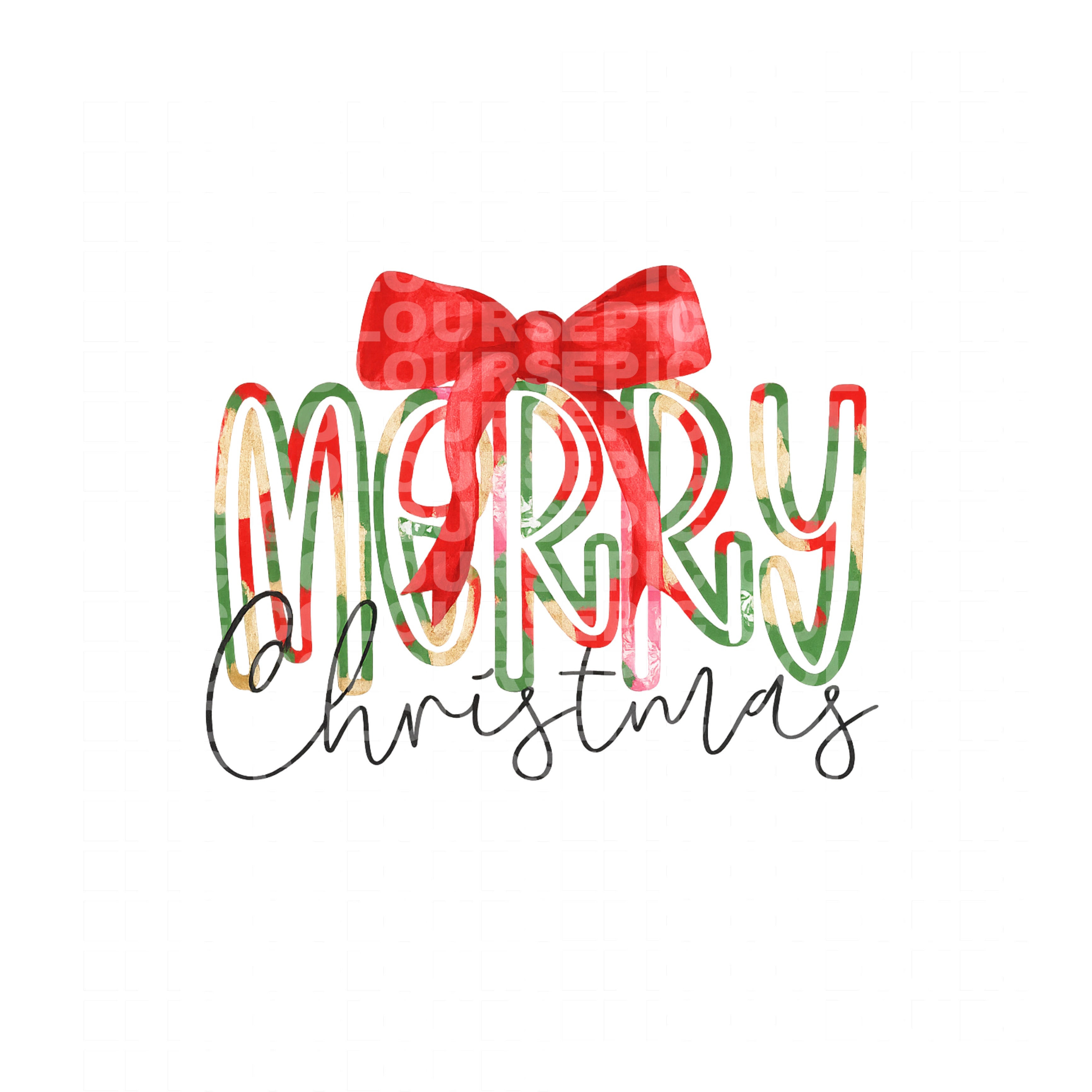 Merry Christmas with Red Bow (DTF Transfer)