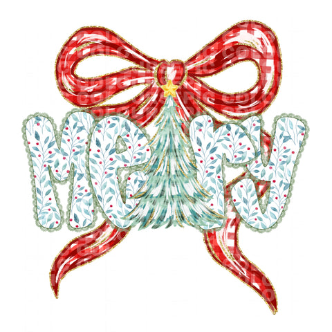 Merry Christmas Tree/Red Bow (DTF Transfer)