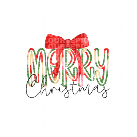 Merry Christmas with Red Bow (DTF Transfer)