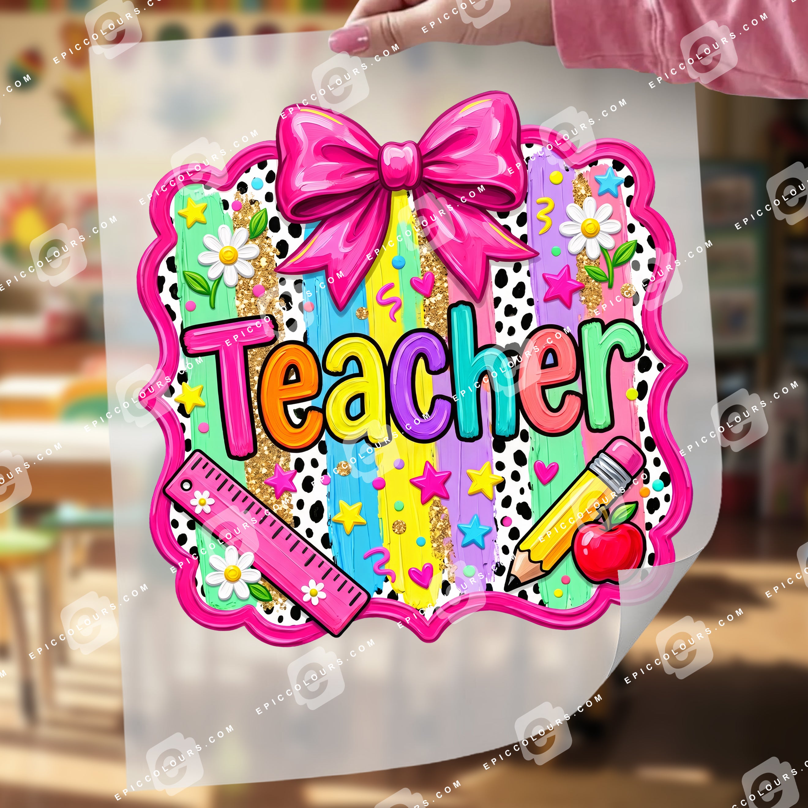 Colourful Teacher Bow (DTF Transfer)