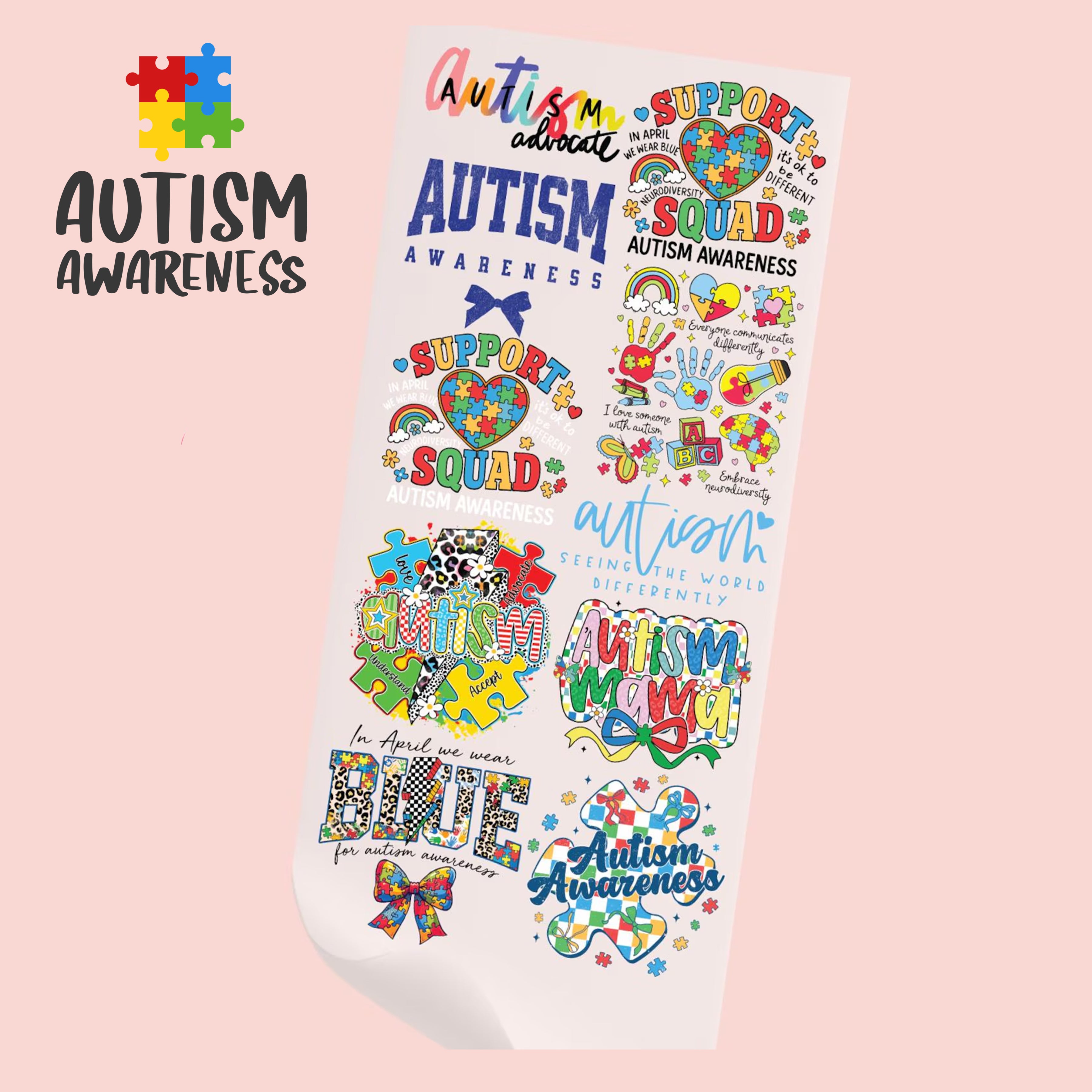 Pre-Built 'AUTISM AWARENESS' DTF Gang Sheet - 22"x48" (4 ft)