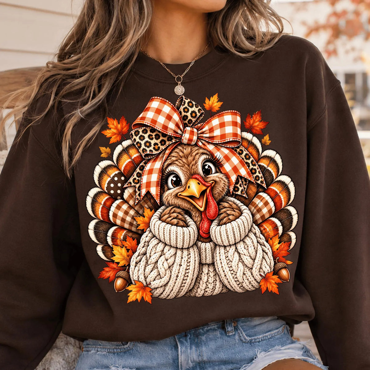 Cozy Sweater Turkey & Fall Bow | Ready-to-Press DTF Transfer