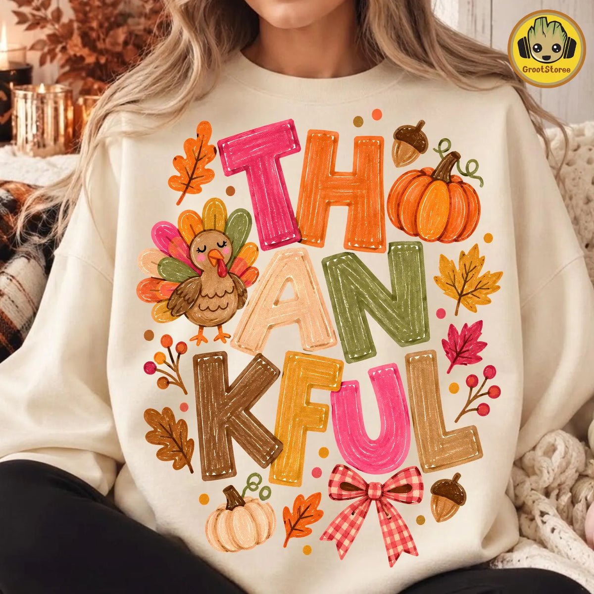 Thankful Turkey & Fall Patchwork | Ready-to-Press DTF Transfer