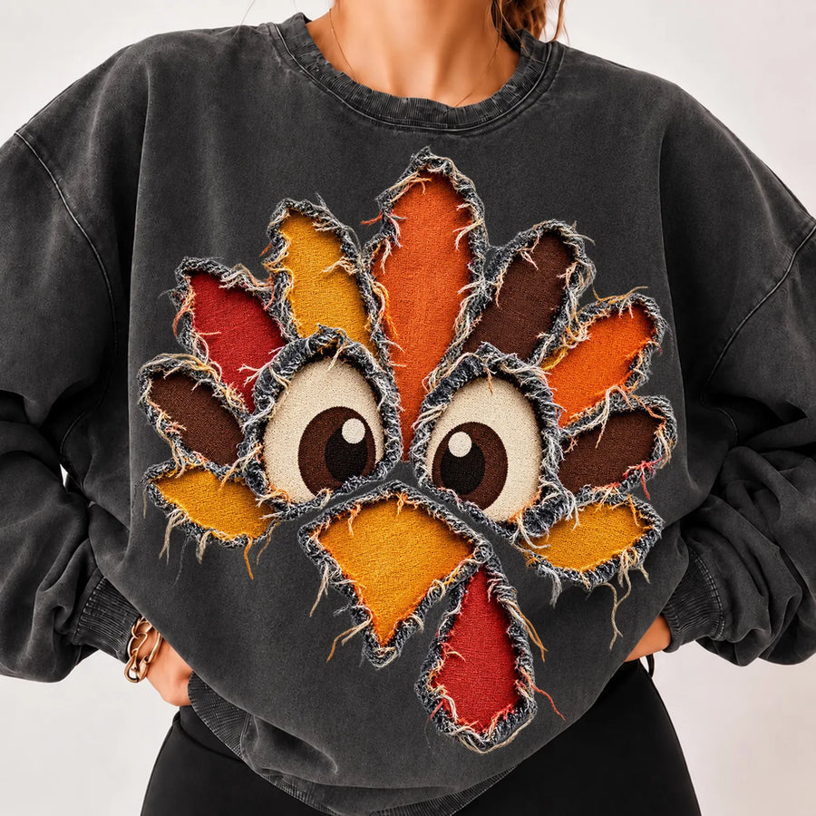 Peekaboo Turkey Torn-Fabric Look | Ready-to-Press DTF Transfer